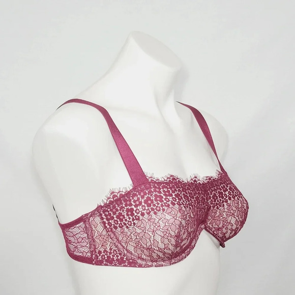 32C Victoria's Secret Semi Sheer Lace Balconette‎ Underwire Bra  Burgundy - Picture 2 of 7